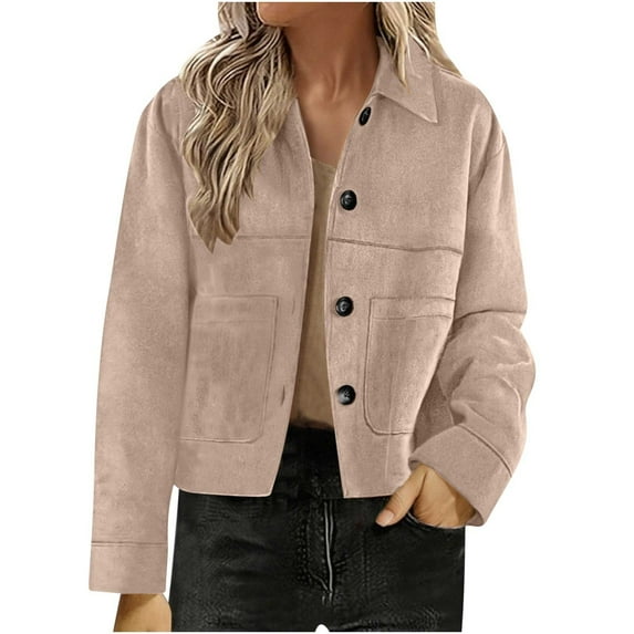 Women'S Leather Coat Deerskin Velvet Temperament Neck Short Coat Solid Color Fashion Jacket Long Sleeve Thermal Blazer with Pockets Fall Winter Outfits Y2K Clothes