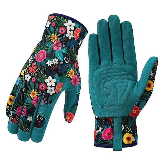 Women’S Leather Gardening Gloves Thorn Proof Work Gloves Durable Synthetic Leather Protective Garden Gloves for Yard Work Weeding Planting Teal One Pair
