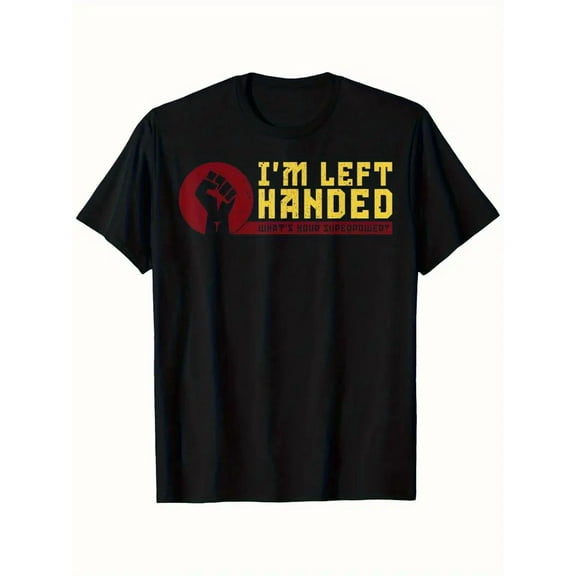 Women'S Left-Handed Pride T-Shirt - Bold "I'm Left Handed" Graphic Tee - Black Shirt with Yellow & Red Text - Stretchy Crew Neck Top for Left-Handedness Celebration, Birthday