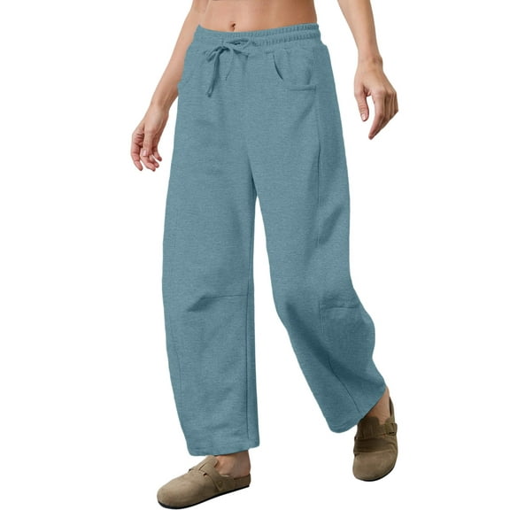 Women'S Leg Sweatpant Drawstring Elastic Waisted Wide Leg Pants Casual Palazzo Trousers with Pockets Blue XL