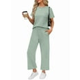 thumbnail image 1 of Women'S Leisure Travel Vacation Wear Two-Piece Suit Short Sleeve Wide Leg Pants Casual Suit Light Green S, 1 of 6