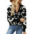 thumbnail image 1 of Women'S Leopard Print Cardigan V Neck Long Sleeve Color Block Button Down Sweater Outwear Black S, 1 of 8