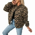 thumbnail image 1 of Women'S Leopard Print Wool Coat Button Down Stand Collar Jacket with Pockets Leopard Print XL, 1 of 9