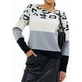thumbnail image 1 of Women'S Leopard Printed Striped Sweater Crewneck Knitted Long Sleeve Color Block Pullover Light Blue XXXL, 1 of 3