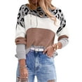 thumbnail image 1 of Women'S Leopard Printed Striped Sweater Crewneck Knitted Long Sleeve Color Block Pullover Pink S, 1 of 6