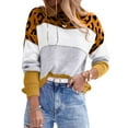 thumbnail image 1 of Women'S Leopard Printed Striped Sweater Crewneck Knitted Long Sleeve Color Block Pullover Yellow L, 1 of 5