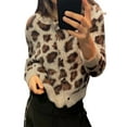 thumbnail image 1 of Women'S Leopard Sweaters Long Sleeve Open Front Cheetah Print Top Button Up Crew Neck Sweaters Leopard Print 1 L, 1 of 9