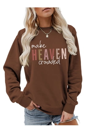 Women'S Letter Printed Sweater Crew Neck Long Sleeve Pullover Sweaters for Women Brown XL
