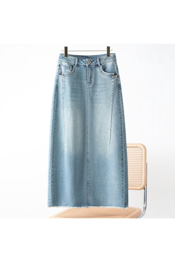 Women'S Light Wash Denim Skirt 2025 New High Waist A-Line Bodycon Midi Summer Skirt Slim Fit Casual Streetwear Fashion Must Have