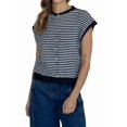 thumbnail image 1 of Women'S Light-Weight Cap Sleeve Cardigan Summer Casual Striped Knit Open Front Button Down Sweater Black S, 1 of 8