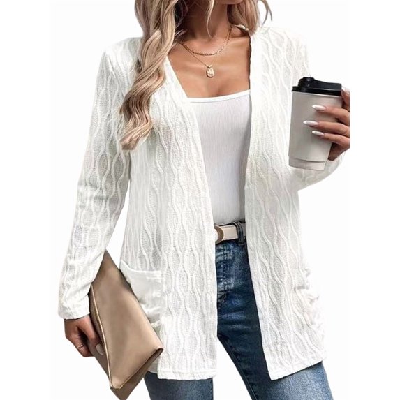 Women'S Light-Weight Cardigan Open Front Casual Long Sleeve Knit Sweater with Pockets Black XL