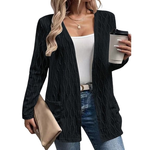 Women'S Light-Weight Cardigan Open Front Casual Long Sleeve Knit Sweater with Pockets White M