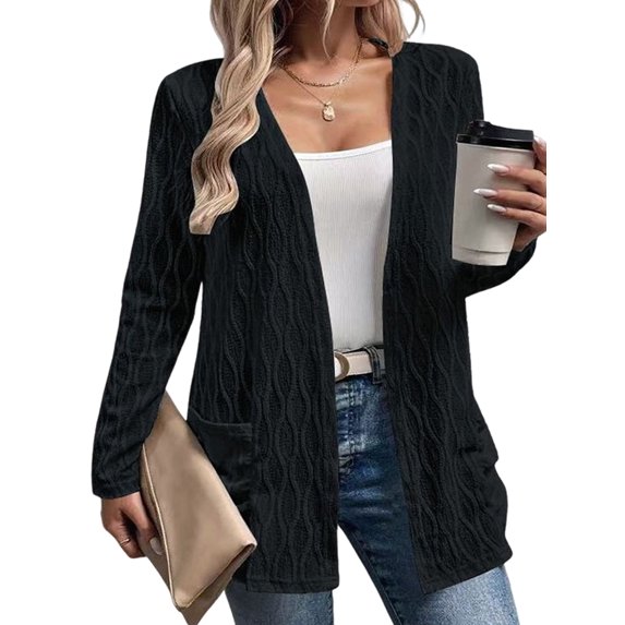 Women'S Light-Weight Cardigan Open Front Casual Long Sleeve Knit Sweater with Pockets White XXL