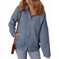 thumbnail image 1 of Women'S Light Weight Quilted Jacket Casual Winter Open Front Button Down Puffer Coat Outwear Cardigan Navy Blue L, 1 of 8