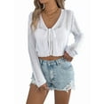 thumbnail image 1 of Women'S Light-Weight Shrugs Crochet Sweaters Tie Front 3/4 Sleeve Cropped Cardigan for Spring Summer White S, 1 of 8