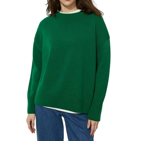 Women'S Light-Weight Soft Petite Crewneck Solid Plain Sweaters Fall Winter Pullover Jumper Tops Dark Green XL