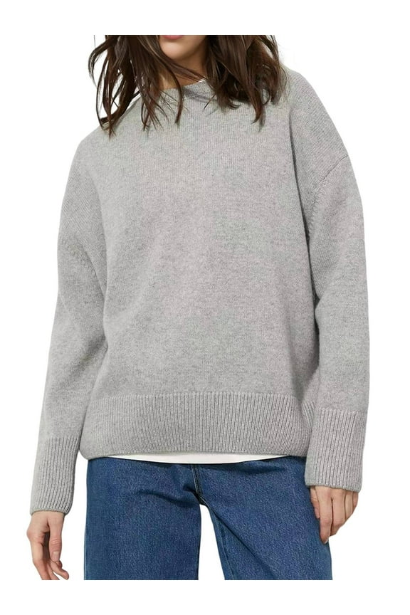 Women'S Light-Weight Soft Petite Crewneck Solid Plain Sweaters Fall Winter Pullover Jumper Tops Light Gray S