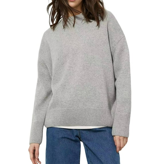 Women'S Light-Weight Soft Petite Crewneck Solid Plain Sweaters Fall Winter Pullover Jumper Tops Light Gray XL
