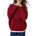 thumbnail image 1 of Women'S Light-Weight Soft Petite Crewneck Solid Plain Sweaters Fall Winter Pullover Jumper Tops Wine Red M, 1 of 4