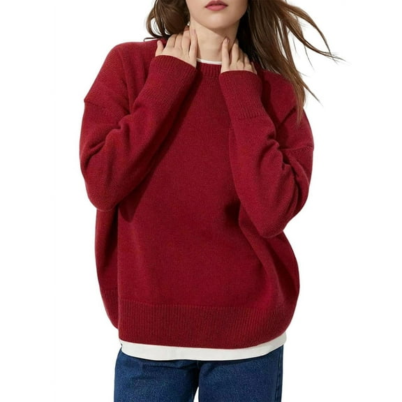 Women'S Light-Weight Soft Petite Crewneck Solid Plain Sweaters Fall Winter Pullover Jumper Tops Wine Red S