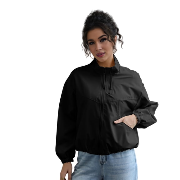 Women'S Light-Weight Waterproof Windbreaker Jacket - Running Hiking Jacket, Zip Up Hoodless Activewear Black XL