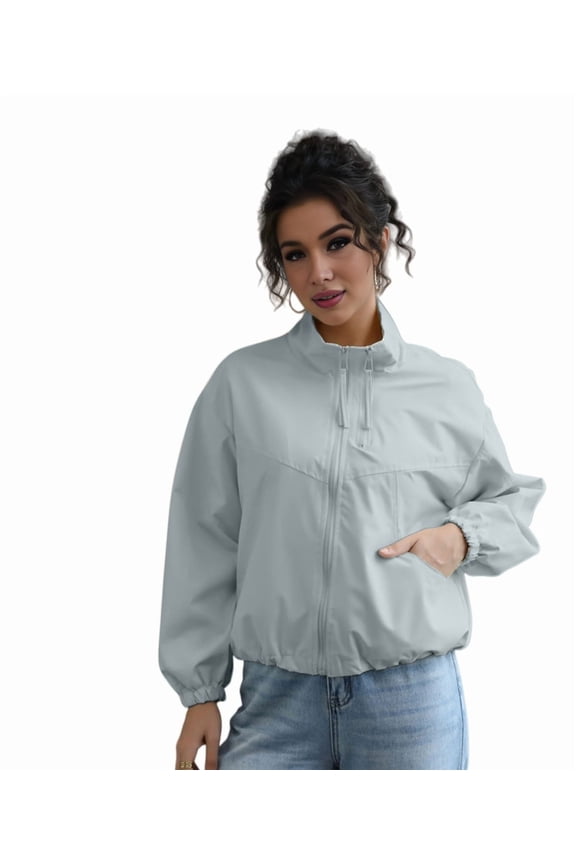 Women'S Light-Weight Waterproof Windbreaker Jacket - Running Hiking Jacket, Zip Up Hoodless Activewear Light Blue M