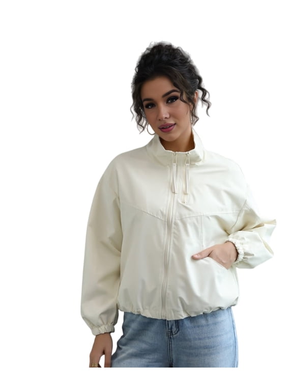 Women'S Light-Weight Waterproof Windbreaker Jacket - Running Hiking Jacket, Zip Up Hoodless Activewear White L