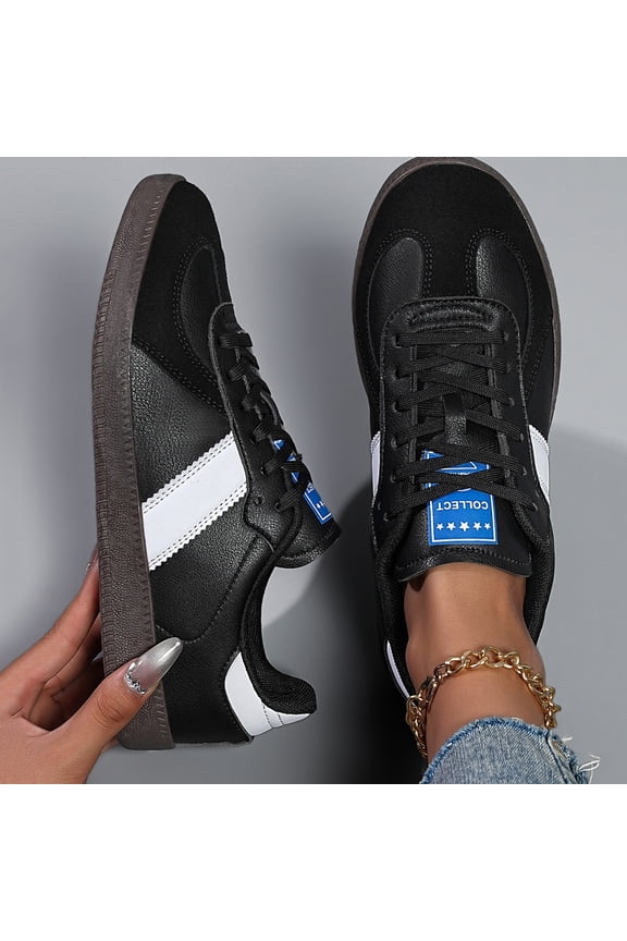 Women'S Lightweight Breathable Sneakers - Low-Top Lace-Up Shoes with Cushioned TPR Sole, All-Season Gym, Walking, Running, Hiking Shoes - Black/White Accent - Synthetic