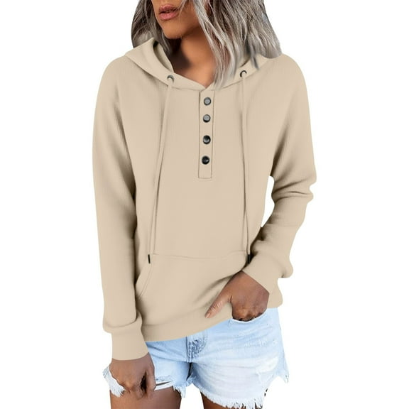 Women'S Lightweight Hoodie, Long Sleeve Pullover Sweatshirt With Henley Neck, Casual Relaxed Fit For Daily Sportswear, All-Season Soft Streetwear Top Sweaters Sweatshirts (XL, Beige) ZMTing