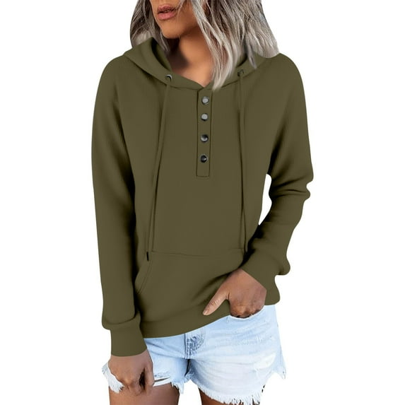 Women'S Lightweight Hoodie, Long Sleeve Pullover Sweatshirt With Henley Neck, Casual Relaxed Fit For Daily Sportswear, All-Season Soft Streetwear Top Sweatshirts Clothes (4XL, Green) ZMTing