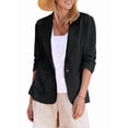 thumbnail image 1 of Women'S Lightweights Lapel Three-Quarter Sleeve Elastic Pleated Fully Lined Casual Work Jacket with Pockets Black XXXL, 1 of 9