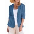 thumbnail image 1 of Women'S Lightweights Lapel Three-Quarter Sleeve Elastic Pleated Fully Lined Casual Work Jacket with Pockets Blue XL, 1 of 9