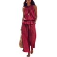 thumbnail image 1 of Women'S Linen 2 Piece Outfits Sleeveless Ruffle Top Wide Leg Pants Summer Loungewear Beach Sets XXL, 1 of 8