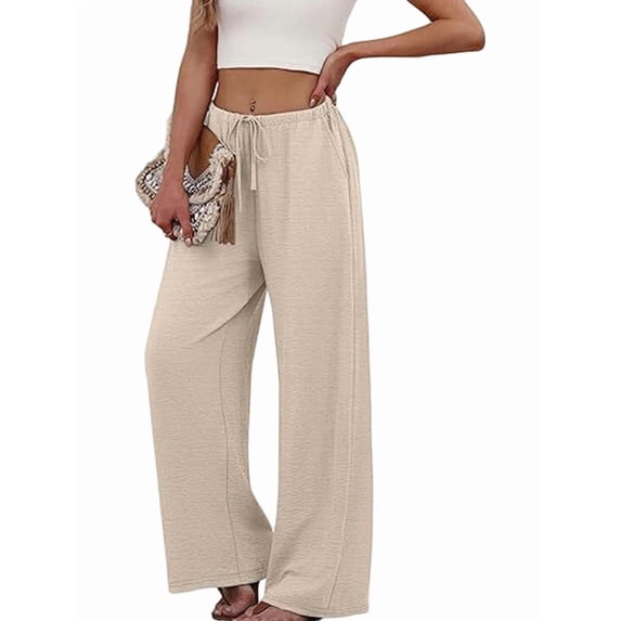 Women'S Linen Summer Palazzo Pants Flowy Wide Leg Beach Pants with Pockets Color M