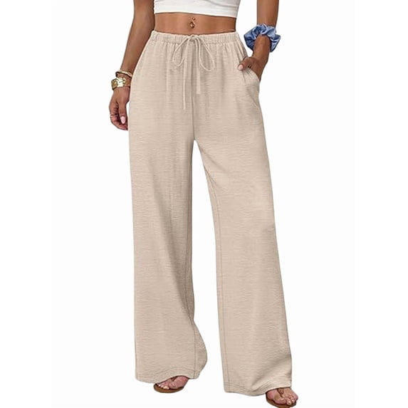 Women'S Linen Summer Palazzo Pants Flowy Wide Leg Beach Pants with Pockets Color S