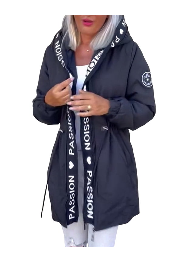 Women'S Long Cardigan Hoodie- Letter Print Oversized Knit Coats,Long Sleeve Trendy Sweater Black XXXL