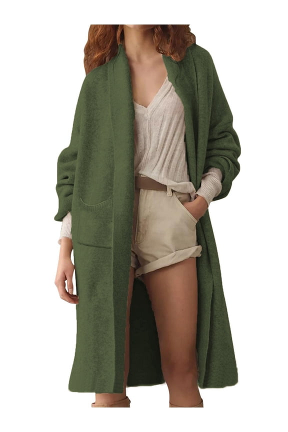 Women'S Long Cardigan Sweaters Chunky Open Front Oversized Slouchy Knit Fall Trendy Coatigan Jackets Green S