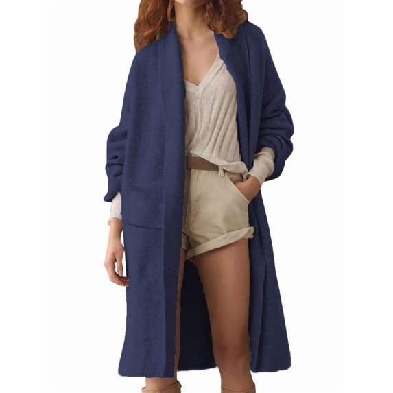 Women'S Long Cardigan Sweaters Chunky Open Front Oversized Slouchy Knit Fall Trendy Coatigan Jackets Navy Blue S
