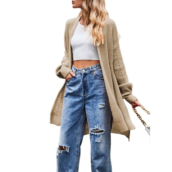 Women'S Long Cardigan Sweaters Open Front Oversized Duster for Women Khaki L