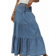 thumbnail image 1 of Women's Denim Maxi Skirt High Waisted Tiered Button Front Blue XL, 1 of 9