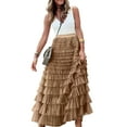 thumbnail image 1 of Women'S Long Maxi Tulle Skirts A Line Ruffle High Waisted Tiered Layered Mesh Tutu Skirt Petticoat Khaki S, 1 of 8