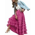 thumbnail image 1 of Women'S Long Maxi Tulle Skirts A Line Ruffle High Waisted Tiered Layered Mesh Tutu Skirt Petticoat Rose Red S, 1 of 6