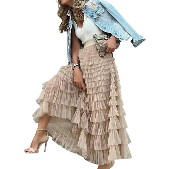 Women'S Long Maxi Tulle Skirts A Line Ruffle High Waisted Tiered Layered Mesh Tutu Skirt Petticoat  XL