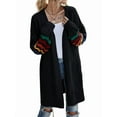 thumbnail image 1 of Women'S Long Open Front Cardigan Striped Color Block Loose Knit Sweaters Outwear Coat Black L, 1 of 8