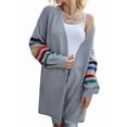 thumbnail image 1 of Women'S Long Open Front Cardigan Striped Color Block Loose Knit Sweaters Outwear Coat Grey L, 1 of 8