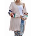 thumbnail image 1 of Women'S Long Open Front Cardigan Striped Color Block Loose Knit Sweaters Outwear Coat Pink S, 1 of 8