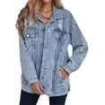 thumbnail image 1 of Women'S Long Oversized Denim Jacket Boyfriend Ripped Distressed Jean Jackets Coat Light Blue L, 1 of 6