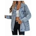 thumbnail image 1 of Women'S Long Oversized Denim Jacket Boyfriend Ripped Distressed Jean Jackets Coat Light Blue M, 1 of 6