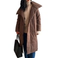 thumbnail image 1 of Women'S Long Quilted Cotton Coats Jackets Long Sleeve Stand Collar Padded Coats Jacket Outerwear with Pockets Brown L, 1 of 9
