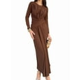 thumbnail image 1 of Women'S Long Sleeve Autumn Maxi Dress 2025 Crewneck Knit Wrinkles Casual Slim Dresses Brown M, 1 of 7